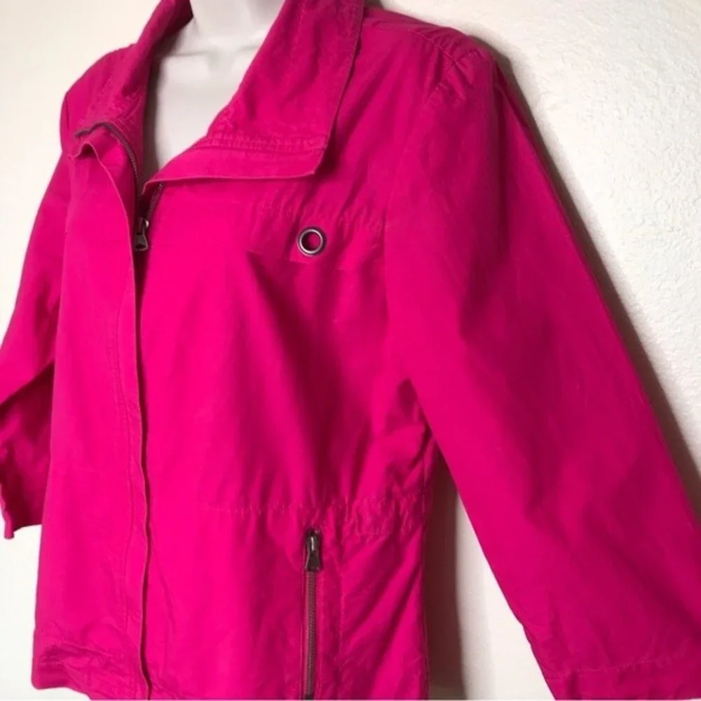 Chicos Bright Pink 3/4 Sleeve Convertible Collar Jacket Ripstop Women Medium